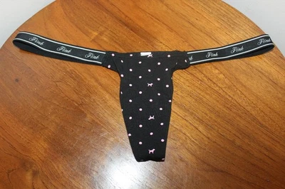 VICTORIA'S SECRET PINK EXTRA LOW RISE THONG POLKA DOT BLACK & PINK SIZE S - Image 1 of 4