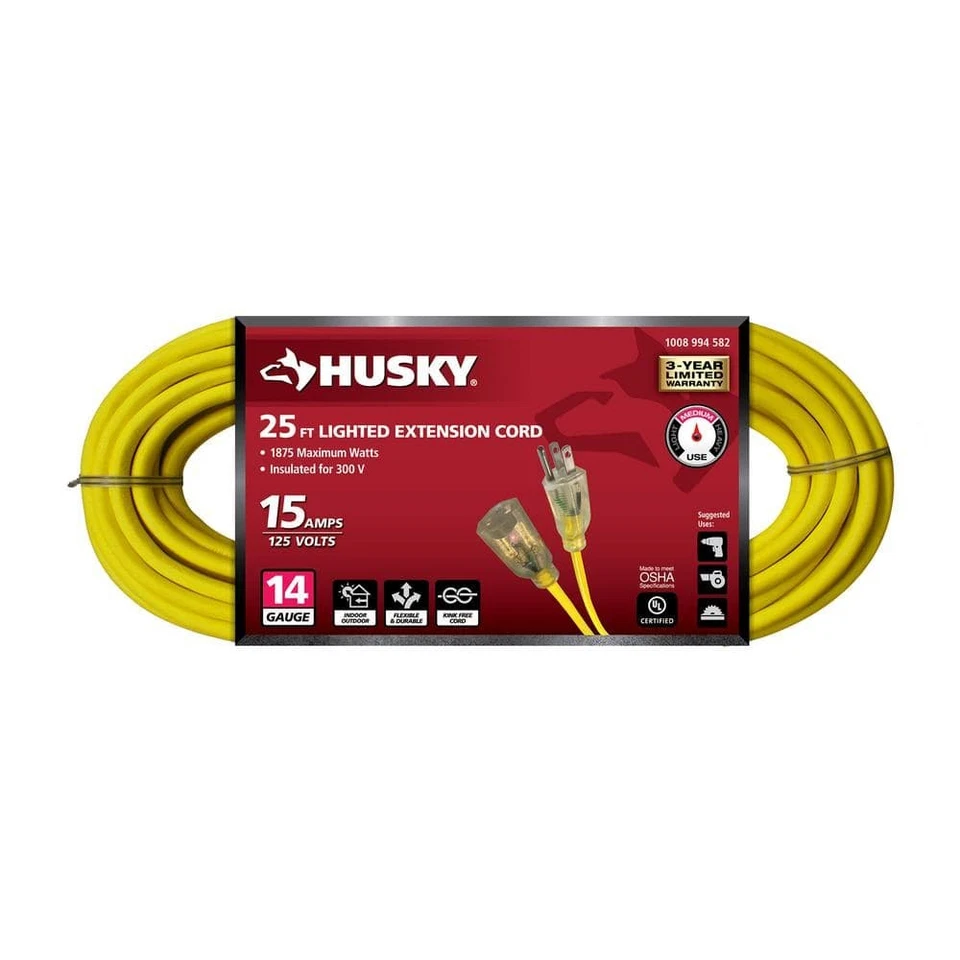25 ft. 14/3 Medium Duty Indoor/Outdoor Extension Cord with Lighted End, Yellow - Image 1 of 1