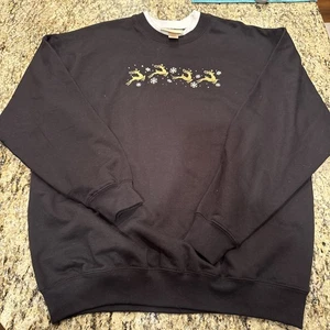 Maglione Vintage M&C Sportswear Grande Vacanze Natale Renne Ricamo Felpa - Foto 1 di 4