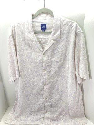Gap Linen Camp Shirt Men 2XL White Purple Floral Button Short Sleeve Casual NWT - Image 1 of 4