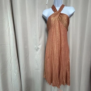 Diane von Furstenberg Tie Back Halter Dress Women's Size 2 Coral Gold Sparkle - Picture 1 of 9