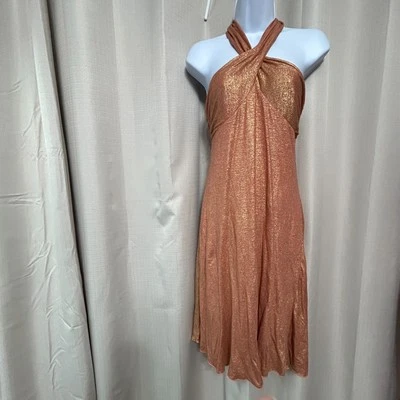 Платье с бретелью через шею женское Diane von Furstenberg галстук размер 2 коралловое золото блеск - Изображение 1 из 4