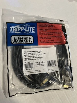 TRIPP-LITE VGA MONITOR EXTENSION CABLE, HD15 MALE/FEMALE - 10FT MODEL P510-010 - Image 1 of 4