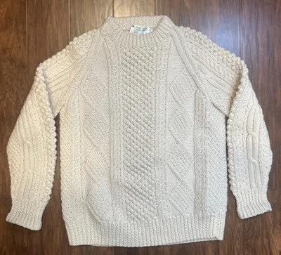 Suéter grueso de lana pura tejido a mano de pescador vintage tejido a mano en Irlanda Foto 1 de 4