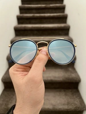 NUEVO Gafas de sol Ray-Ban Round Double Bridge RB3647N 51-22 - Dorado/Azul Flash Foto 1 de 4