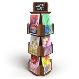 3-Tier Brown Wooden Rotating Greeting Card Display Stand for Retail – Fits 5x... - Picture 1 of 8