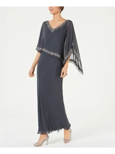 JKARA Womens Gray Beaded V Neck Maxi Evening Shift Dress 8 - Picture 1 of 11