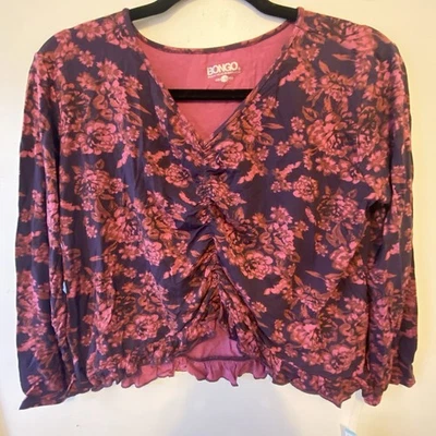 Blusa Bongo De Colección Y2K Sears Demasiado Oscura Púrpura Floral Emo Volantes Acanalada L Nueva Foto 1 de 4