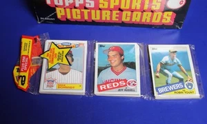 Paquete de rack de béisbol Topps 1985 con estrellas mostrando a Robin Yount Ozzie Smith Schmidt - Imagen 1 de 2