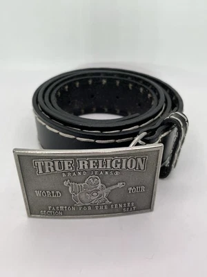 Черный пояс True Religion World Tour с большими Т-образными швами размер 38 100% натуральная кожа - Изображение 1 из 4