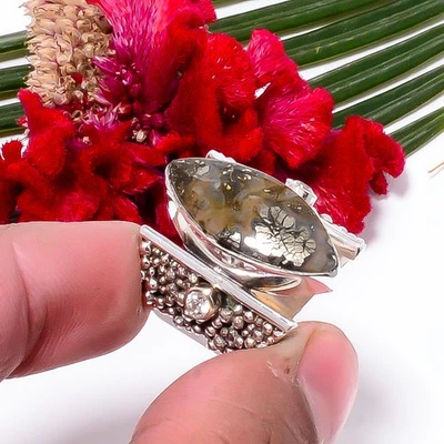 Anillo de plata de ley 925 con topacio blanco y mina Callahan - s.7 Sku43 Foto 1 de 4