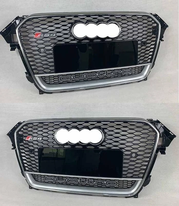For Audi A4 S4 B8.5 RS4 Style 2013-2015 Chrome Mesh Grille Front Grill w/Quattro - Image 1 of 1