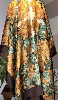 LIBERTY LONDON VINTAGE SILK SCARF-LIBERTY Green Brown  FLORAL Brown Border - Image 1 of 4