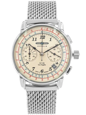 Zeppelin LZ 126 Los Angeles Beige Dial 7614M-5 Chronograph Date Watch - Image 1 of 4