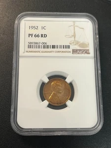 1952 PROOF WHEAT CENT NGC PR-66 RD - PROOF WHEAT PENNY - CERTIFIED SLAB - 1C - Picture 1 of 2