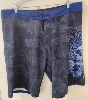 Boardshorts Sullen Super Stretch para hombre talla 38 calaveras y rosas Foto 1 de 4