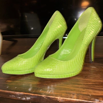 Zapatos de tacón de aguja Ralph Lauren para mujer de cuero verde piel de serpiente Kailee talla 8B Foto 1 de 4