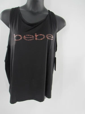 Camiseta sin mangas Bebe Sport para mujer negra de leopardo talla 3X logotipo deletreado liviana NUEVA Foto 1 de 4