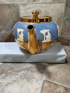 Gibsons Staffordshire England Teapot, A672S, Blue And Gold With Cherub, Preowned - Picture 1 of 14