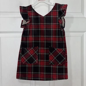 NWT Copper Key Tartan Plaid Jumper Dress Girls 4 Red Black Pockets Stretch - Picture 1 of 6