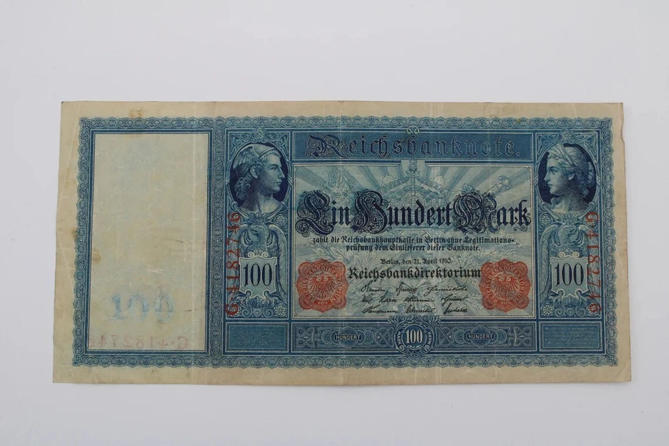 1910 - 100 Mark German Empire Banknote - Large Banknote - 8" x 4" - Very Good  - Image 1 of 4