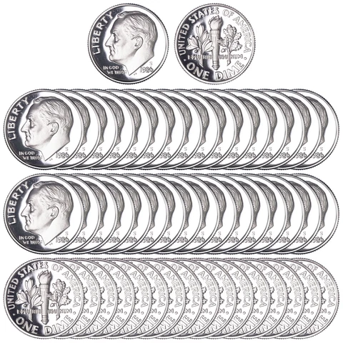 1986 S Roosevelt Dime Roll Gem Deep Cameo CN-Clad Proof 50 US Coins Cover