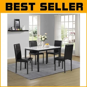 Sleek 5-Piece Metal Dinette Set with Faux Marble Top - Perfect for Small Areas - Picture 1 of 12