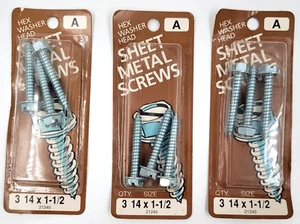 Midwest Fastener #14 X 1-1/2" Sheet Metal Screws Hex Head Slotted 3 Pk Lot of 3 - Picture 1 of 3