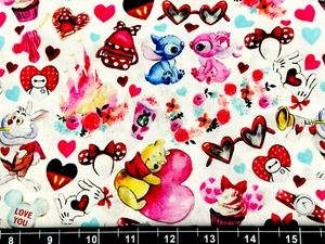 Tina Scrap 9"x14" Custom Mickey Valentine Stitch Pluto Pink Disney Cotton Fabric - Picture 1 of 1