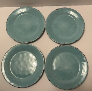 4 Tommy Bahama Turquoise Crackle 100% Melamine 9” SALAD PLATES ~Summer Luncheon - Picture 1 of 15