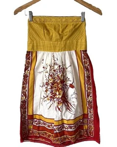 Forever 21 Strapless Dress Womens Sz Small S Mustard Festival Flowers Art Boho - Picture 1 of 12