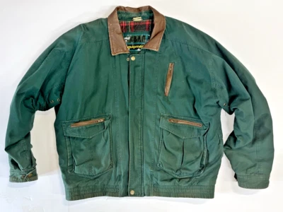 Abrigo de granja vintage de equipo urbano de lona verde y cuero Foto 1 de 4