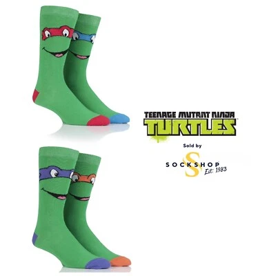 FILM & TV CHARACTERS Teenage Mutant Ninja Turtles Socks -Green Cotton Sizes 6-11 and 11-13 - SOCKSHOP