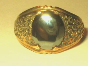 Anello da uomo vintage placcato oro argento sterling sfaccettato ovale fascia ematite 7 g misura 11 - Foto 1 di 5