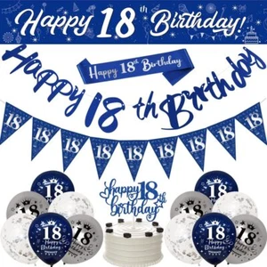 18th Birthday Decorations Blue Silver,18th Birthday Banners for Boys, - Picture 1 of 9