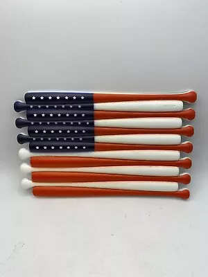 Bates de béisbol bandera americana madera para colgar en la pared arte usados Foto 1 de 4