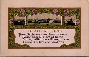 Vtg To All at Home Poem Verse Art Nouveua Style Greeting Gold Gilt Postcard - Picture 1 of 2