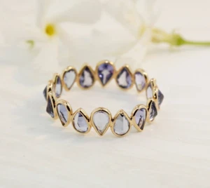 Tanzanite Culet Up Bezel Set Full Eternity Ring 14K Gold Plated 925 Silver Ring - Picture 1 of 6