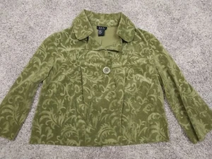 Vintage R.Q.T. Womens Blazer Size Petite Large PL Green Collared Button Up EUC - Picture 1 of 5