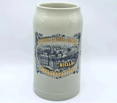 BOCCALE BIRRA MENABREA BIELLA-ITALY-BIER BEER CERVEZA-CERAMICA-KRUG MUG-VINTAGE - Immagine 1 di 4