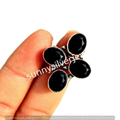 Black Topaz Faceted Gemstone 925 Sterling Silver Jewelry Ring Size US 7 Foto 1 de 4