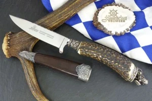 CUCHILLO DE CAZA HUBERTUS ALEMANIA TRADICIÓN con LEÓN/CUERNO DE CIERVO/PLATA ANTIGUA - Imagen 1 de 2