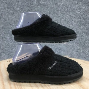 Skechers Slippers Womens 6.5 Mule Black Faux Fur Lined Casual Comfort Closed Toe - Picture 1 of 16