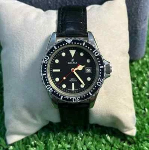 1980's Vintage Delma Watch 300m Compressor Diver W/Box 32mm Black Rare Work Men - Picture 1 of 15