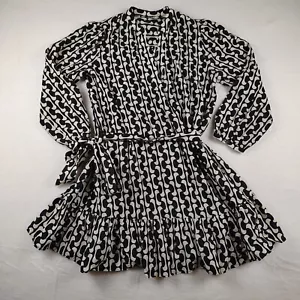 Zara Vestito Donna Piccolo Nero Avorio La Paula Cintura Orlo Increspato Geometrico Mini - Foto 1 di 8