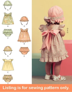 SEWING PATTERN Baby Girl Clothes Clothing Top Dress Ruffle Diaper Cover Hat 6935 - Picture 1 of 3