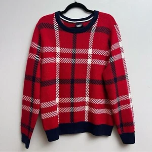 Lands End Mens Medium 38-40 Wool Blend Plaid Holiday Christmas Crewneck Sweater - Picture 1 of 7