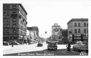 Yakima WA Street View Masonic TempleStorefronts Old Cars 1951 RPPC - Picture 1 of 2