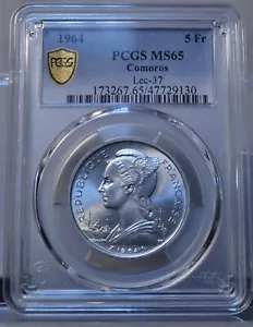 1964 5 FRANCS COMOROS PCGS MS65 COMORO ISLAND UNCIRCULATED COIN - Picture 1 of 4
