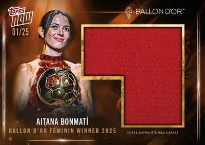 Aitana Bonmati 2025 Ballon d'Or Topps NOW® Relic Orange Parallel REDEMPTION CARD - Image 1 of 3